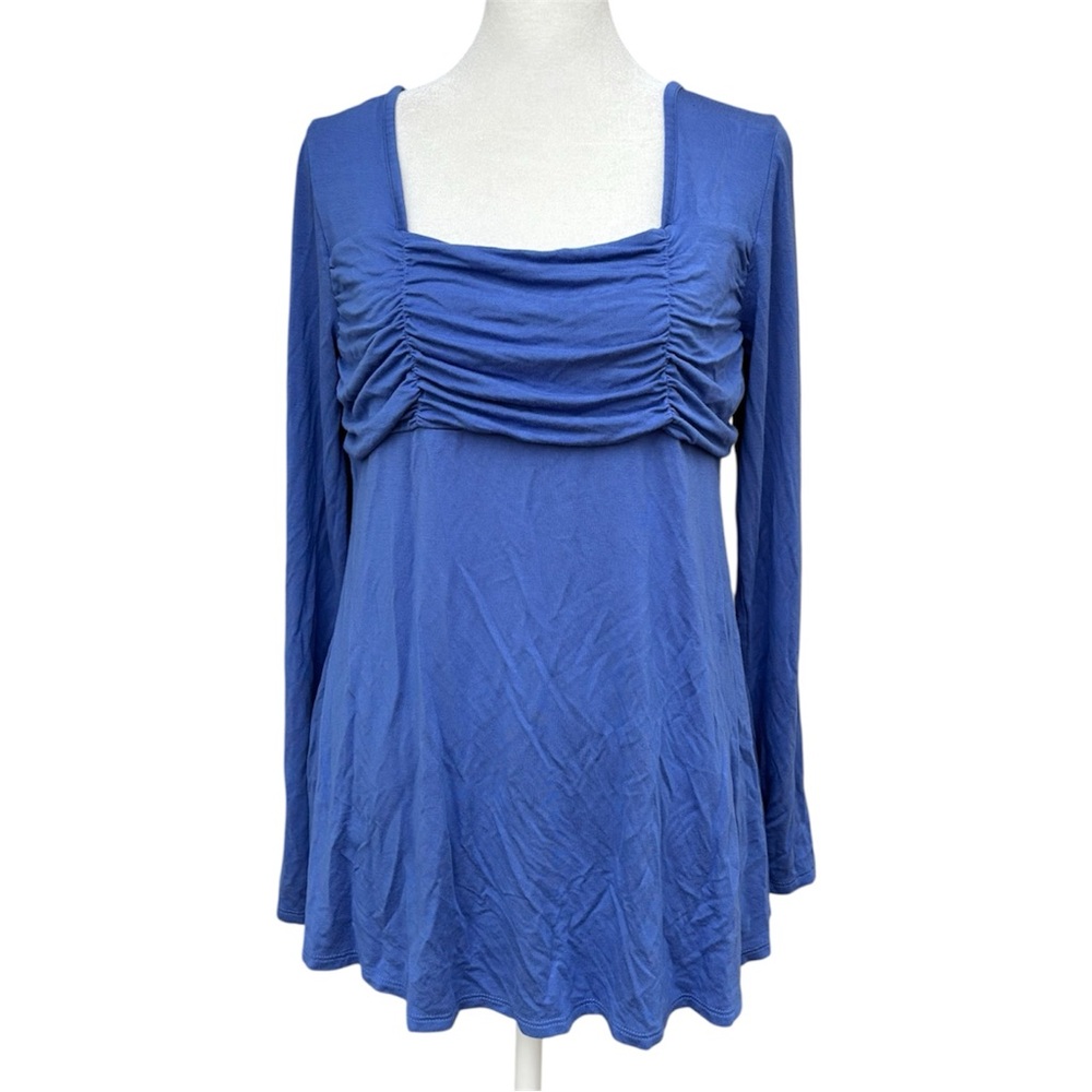 Soft Surrounding Ruched Bust Square Neckline Long Sleeve Top